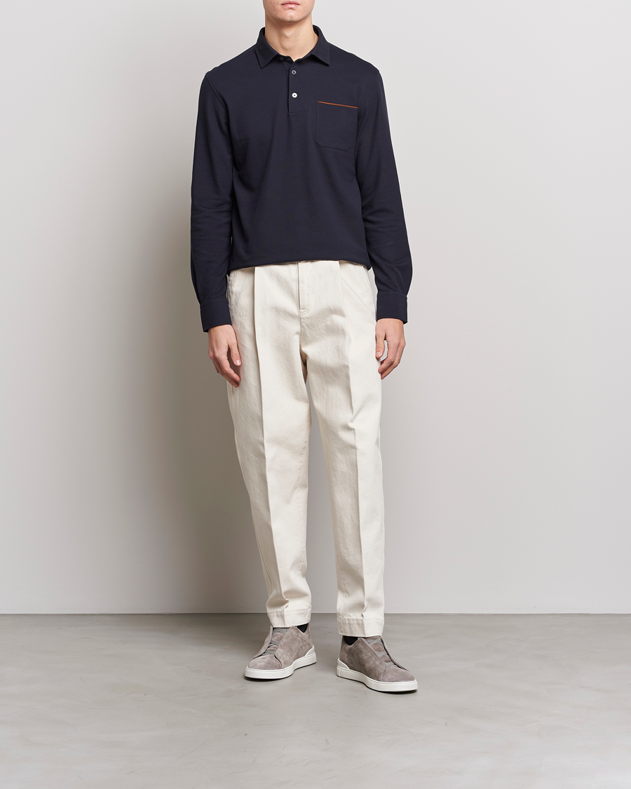 Herre | Gensere | Zegna | Long Sleeve Pocket Polo Navy