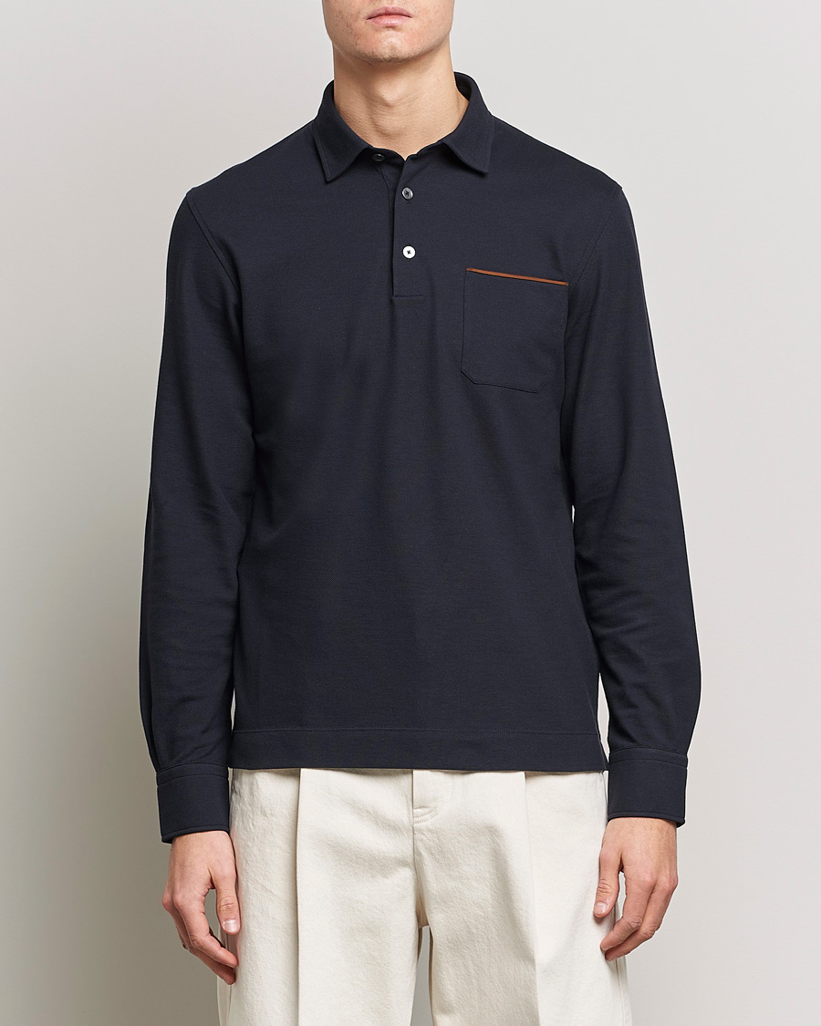 Herre | Gensere | Zegna | Long Sleeve Pocket Polo Navy