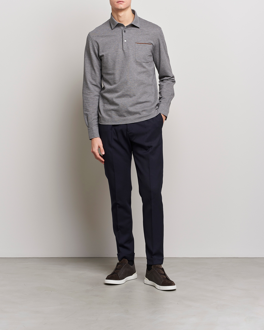 Herre | Gensere | Zegna | Long Sleeve Pocket Polo Heather Grey