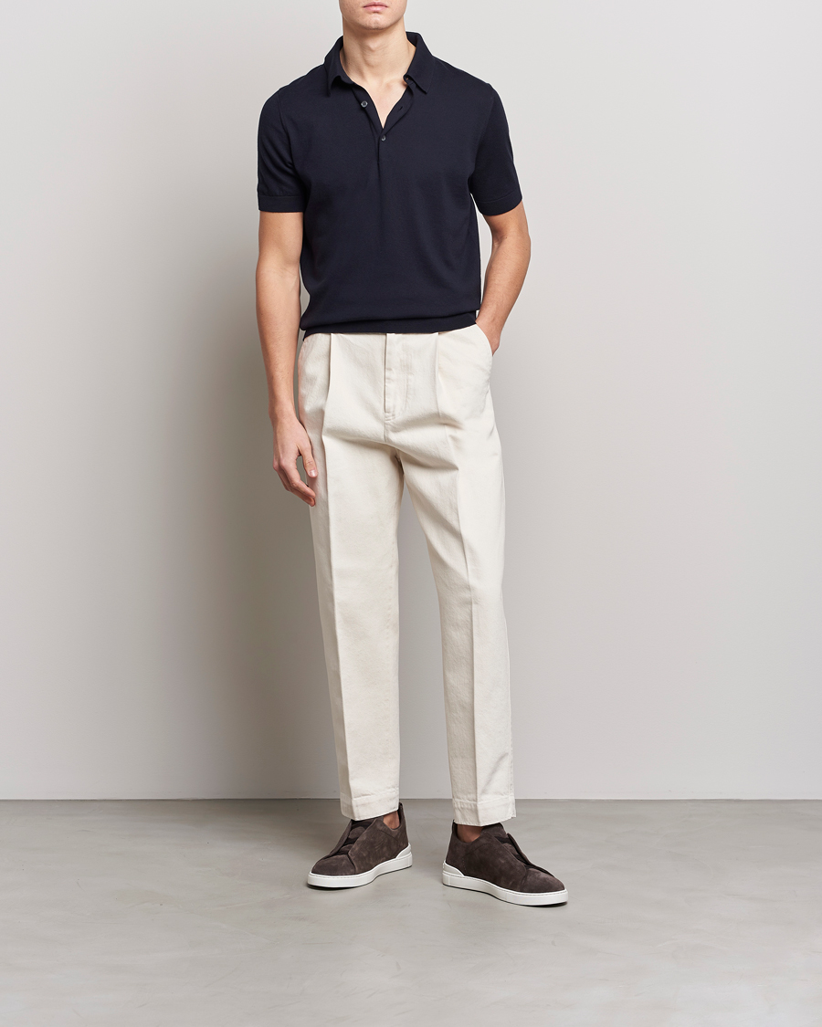 Herre | Pikéer | Zegna | Premium Cotton Knitted Polo Navy