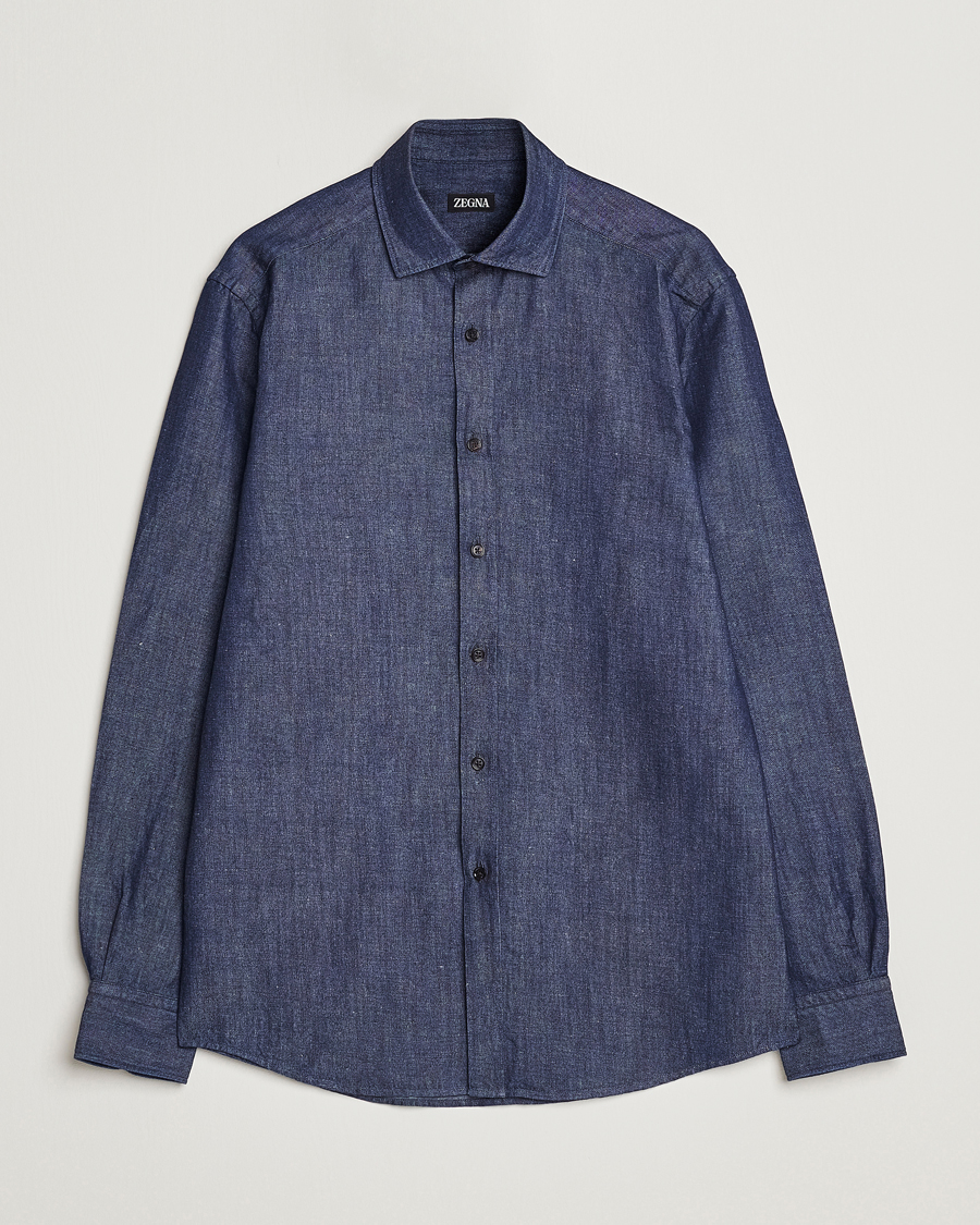 Herre | Skjorter | Zegna | Cotton/Linen Denim Shirt Dark Wash