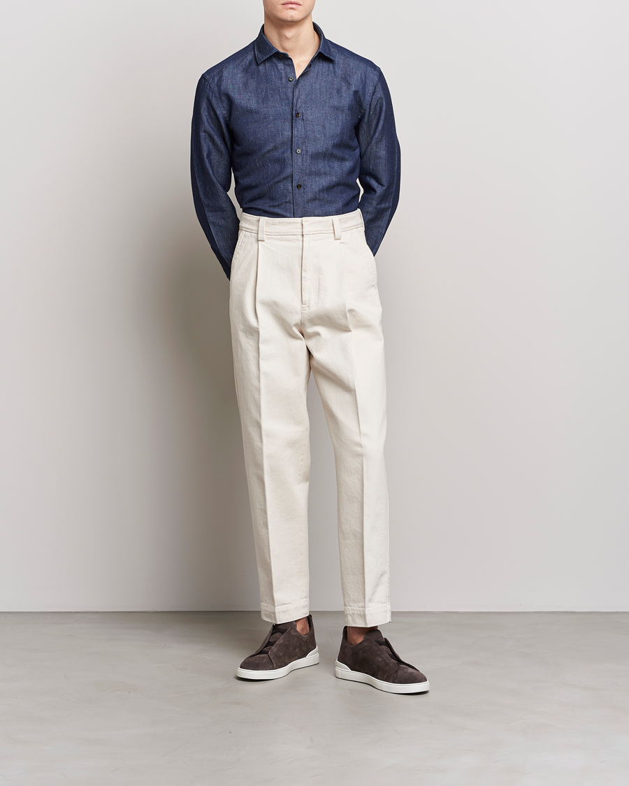 Herre | Skjorter | Zegna | Cotton/Linen Denim Shirt Dark Wash