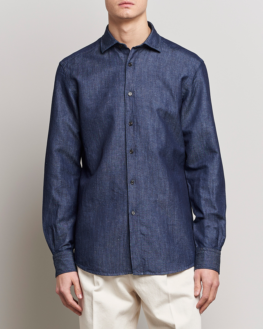 Herre | Jeansskjorter | Zegna | Cotton/Linen Denim Shirt Dark Wash