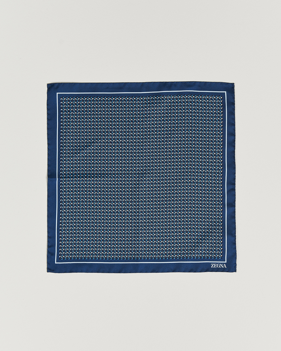 Herre | Zegna Printed Silk Pochette Navy | Zegna | Printed Silk Pochette Navy