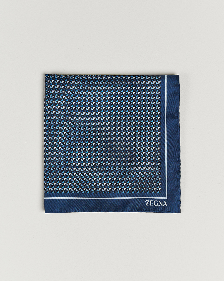 Herre | Zegna Printed Silk Pochette Navy | Zegna | Printed Silk Pochette Navy
