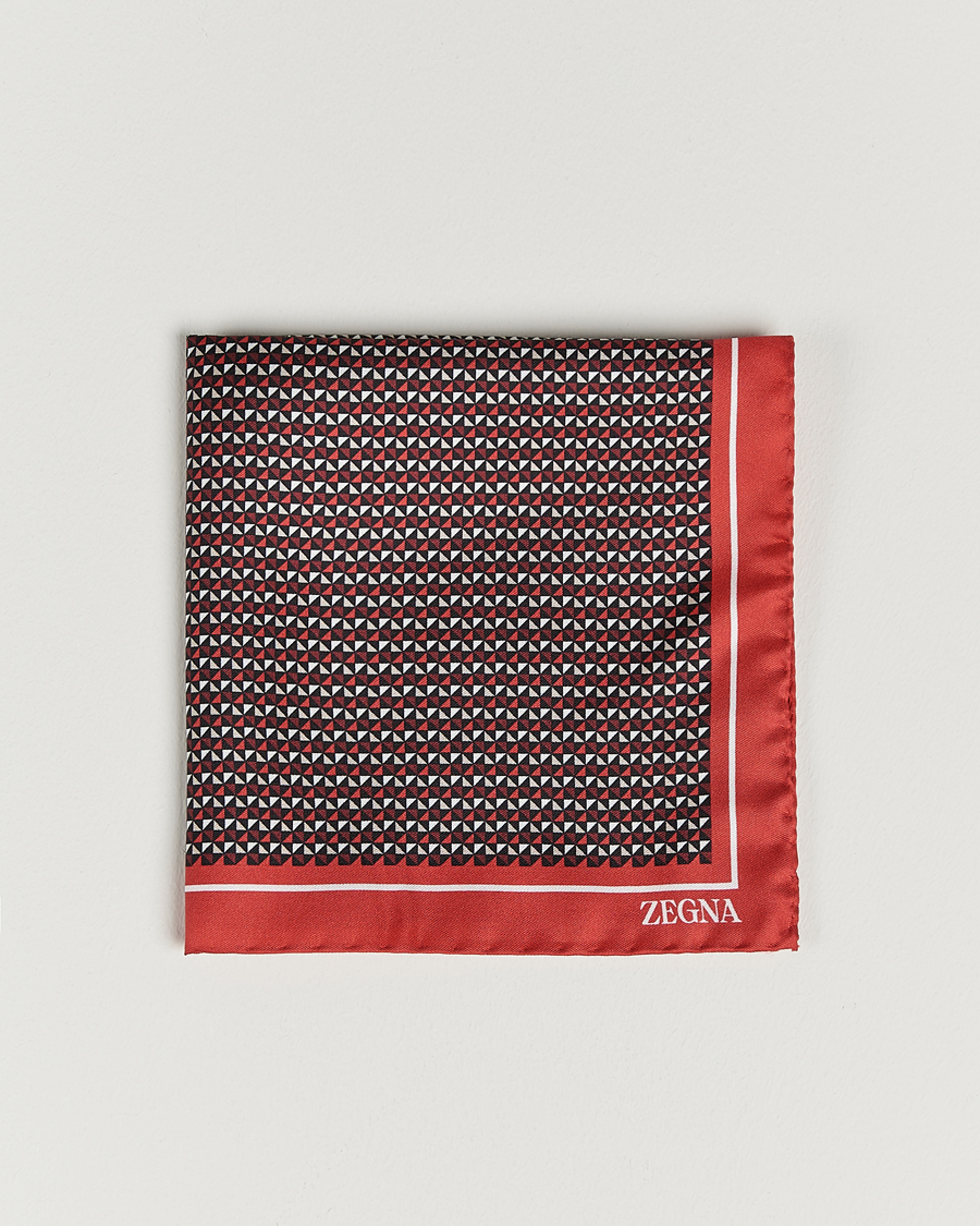 Herre | Zegna Printed Silk Pochette Dark Red | Zegna | Printed Silk Pochette Dark Red