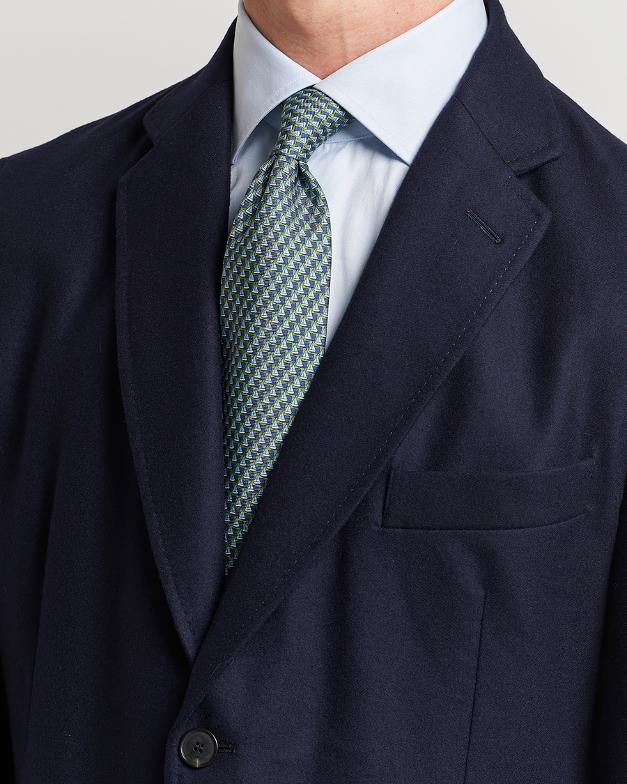 Herre | Zegna Boat Printed Silk Tie Green | Zegna | Boat Printed Silk Tie Green