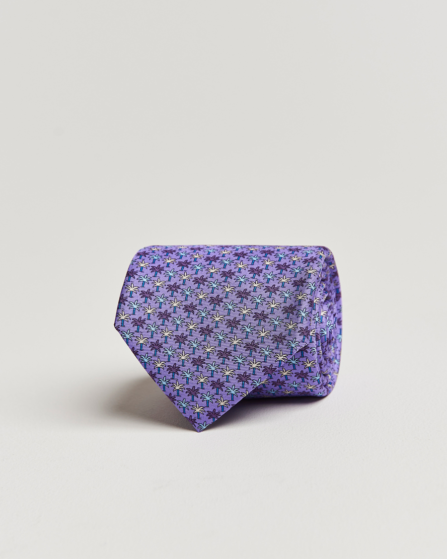 Herre | Zegna Palm Tree Printed Silk Tie Purple | Zegna | Palm Tree Printed Silk Tie Purple