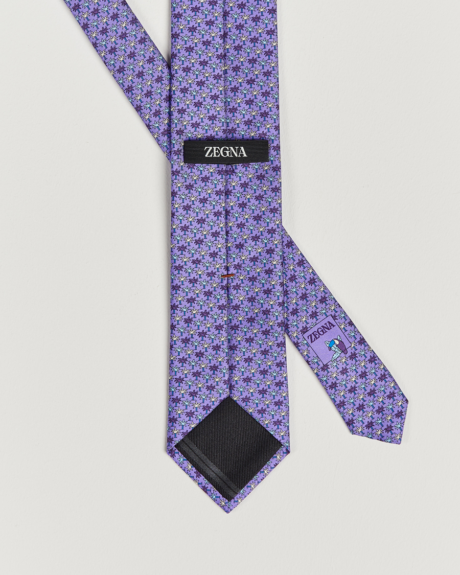 Herre | Zegna Palm Tree Printed Silk Tie Purple | Zegna | Palm Tree Printed Silk Tie Purple