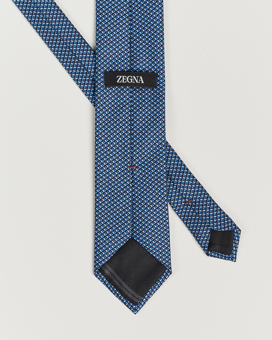 Herre | Zegna Geometrical Print Silk Tie Navy | Zegna | Geometrical Print Silk Tie Navy