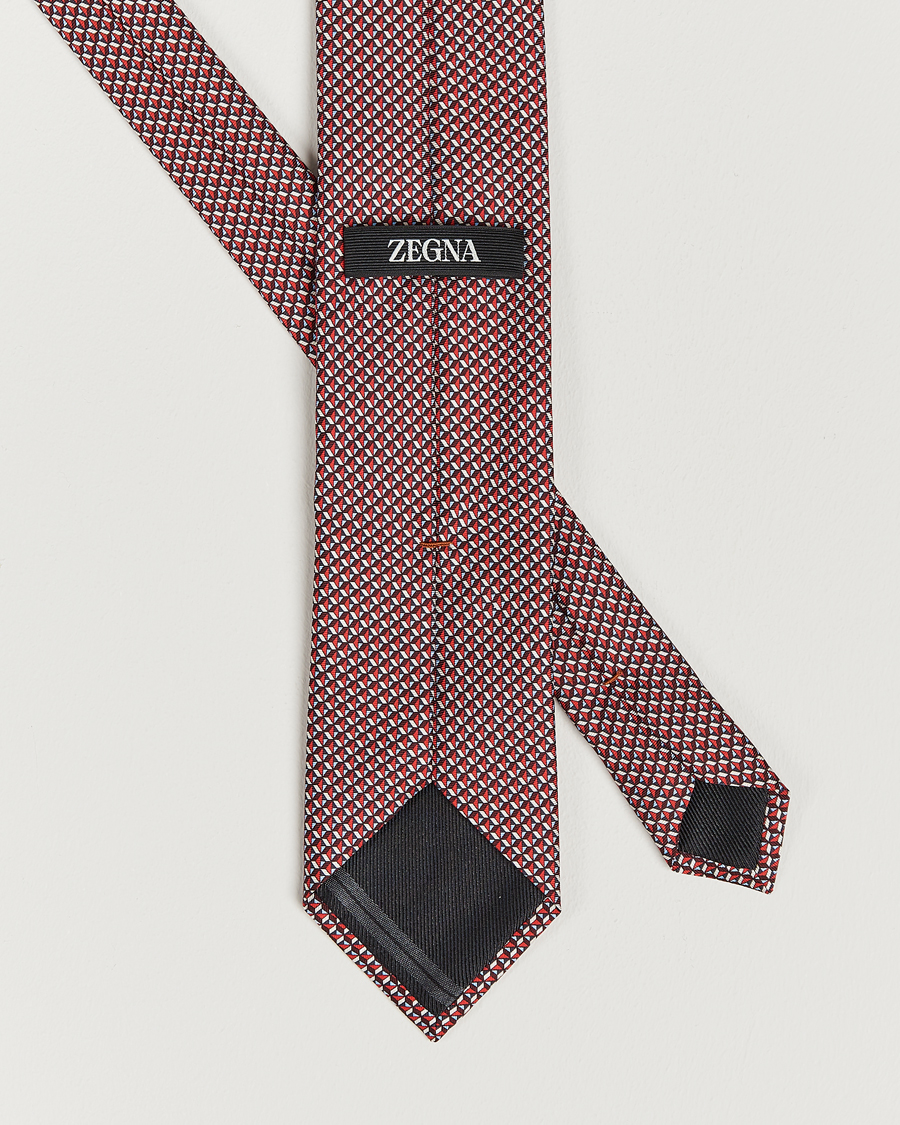 Herre | Zegna Geometrical Print Silk Tie Red | Zegna | Geometrical Print Silk Tie Red