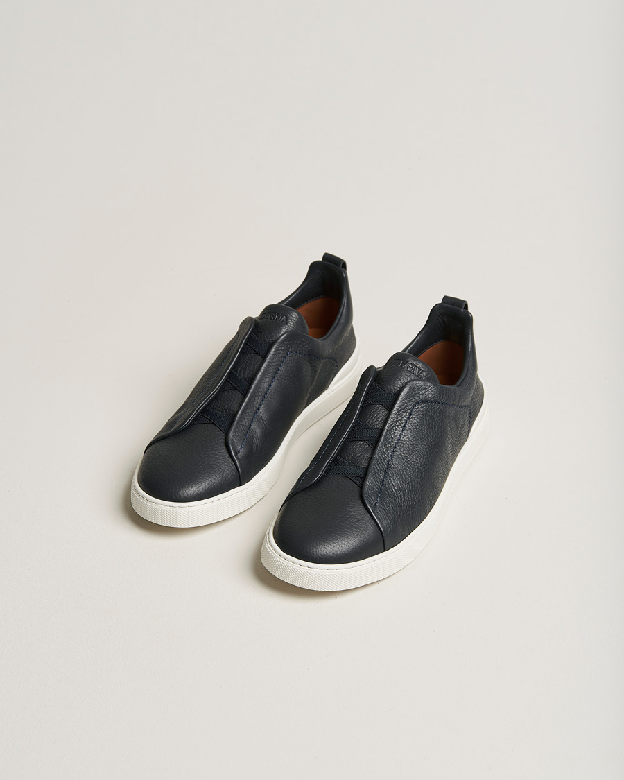 Herre | Sko i mokka | Zegna | Triple Stitch Sneakers Navy Deerskin