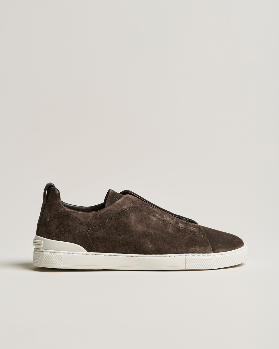 Herre | Zegna Triple Stitch Sneakers Dark Brown Suede | Zegna | Triple Stitch Sneakers Dark Brown Suede