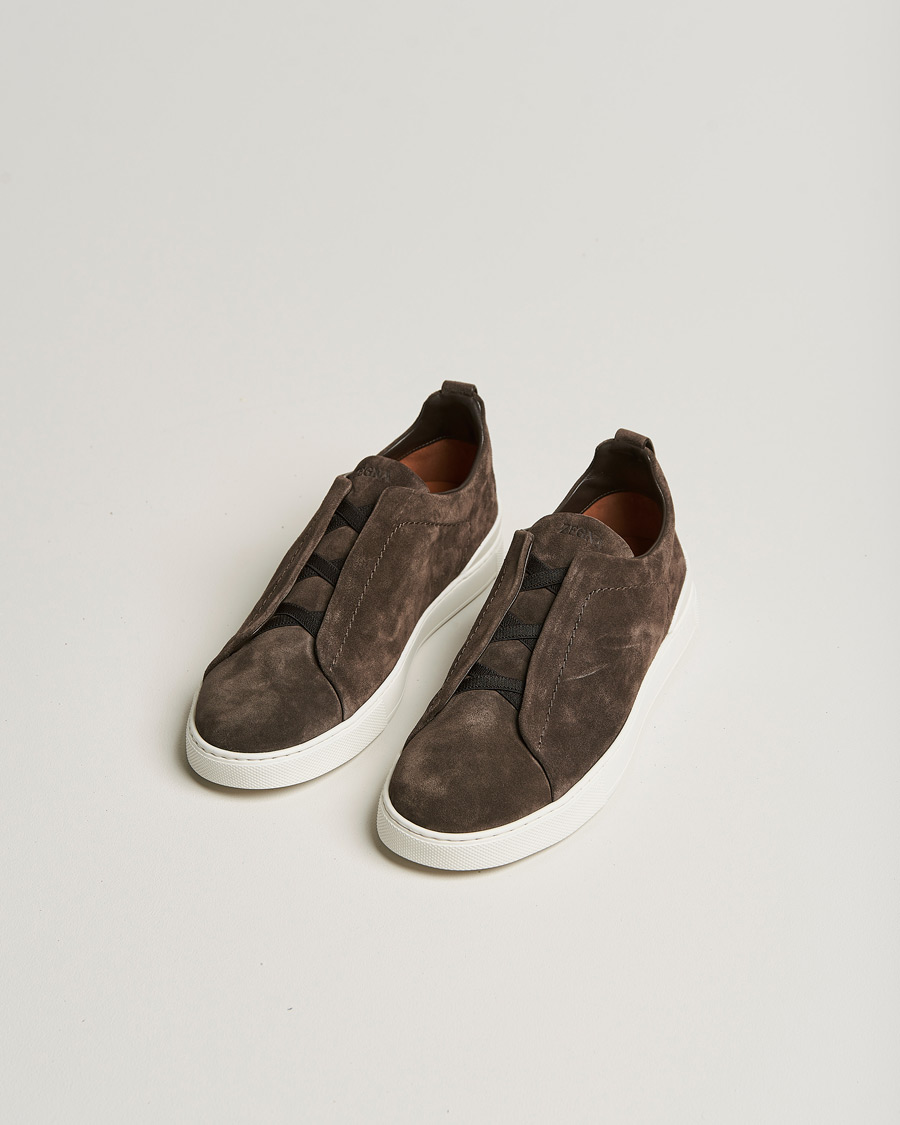 Herr |  | Zegna | Triple Stitch Sneakers Dark Brown Suede