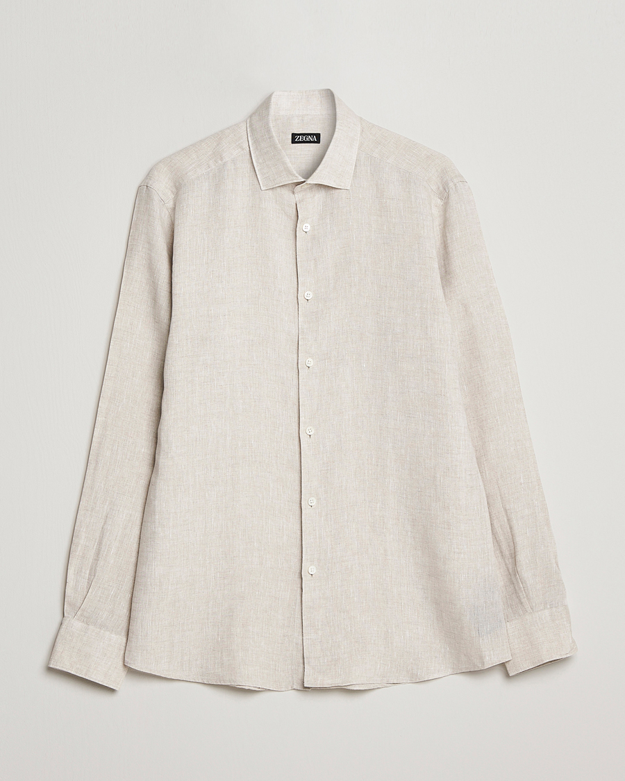 Herre | Skjorter | Zegna | Slim Fit Linen Shirt Light Beige