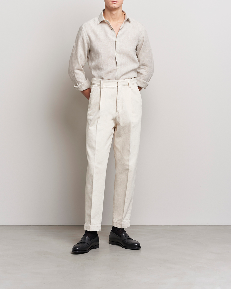 Herre | Skjorter | Zegna | Slim Fit Linen Shirt Light Beige