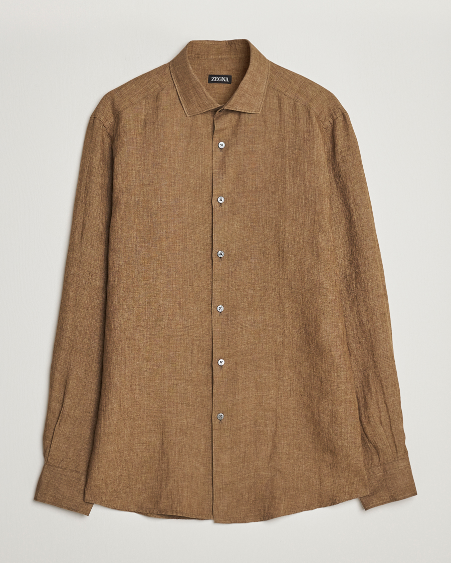 Herre | Skjorter | Zegna | Slim Fit Linen Shirt Olive