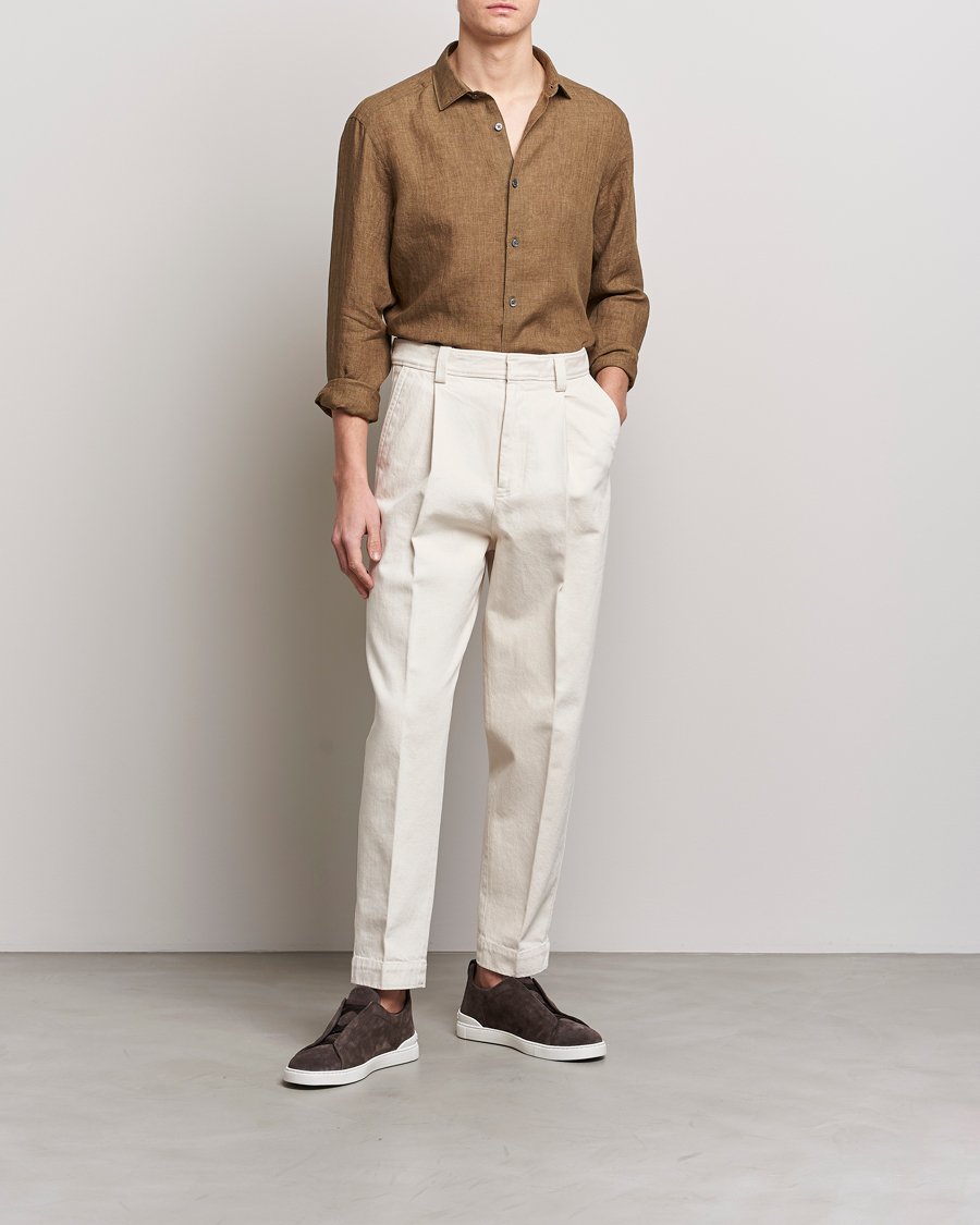 Herre | Skjorter | Zegna | Slim Fit Linen Shirt Olive