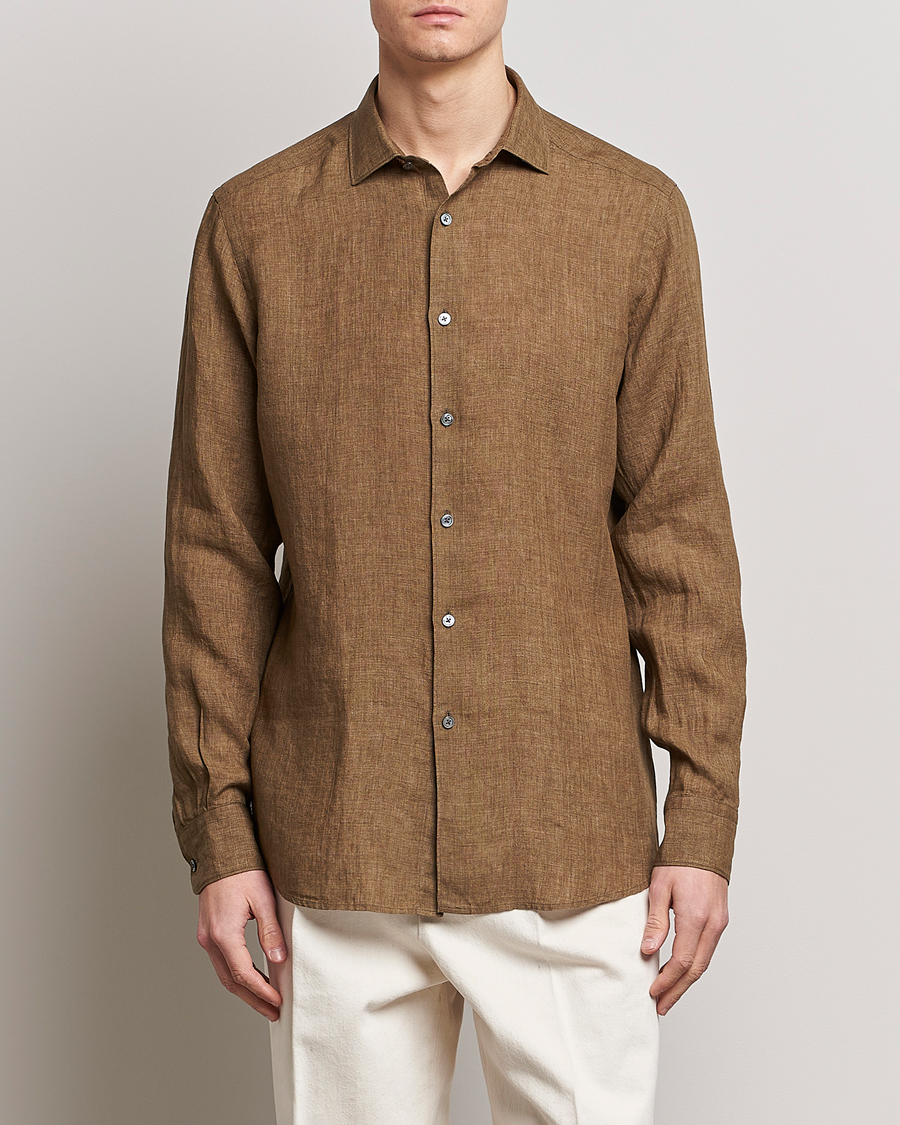 Herre | Skjorter | Zegna | Slim Fit Linen Shirt Olive
