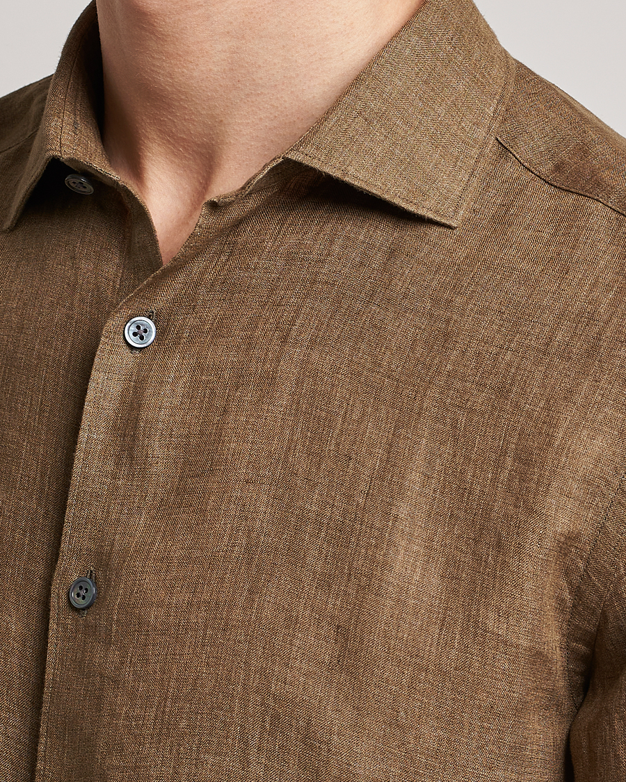 Herre | Skjorter | Zegna | Slim Fit Linen Shirt Olive