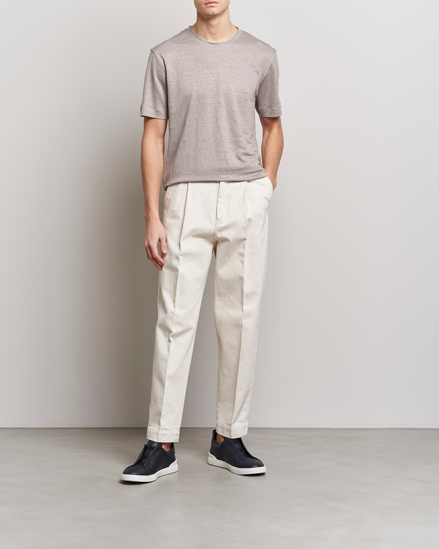 Herre | T-Shirts | Zegna | Pure Linen T-Shirt Taupe