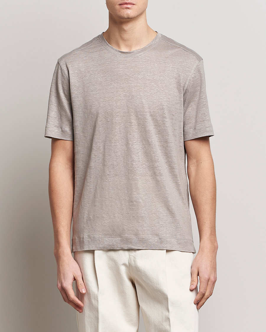 Herre | T-Shirts | Zegna | Pure Linen T-Shirt Taupe