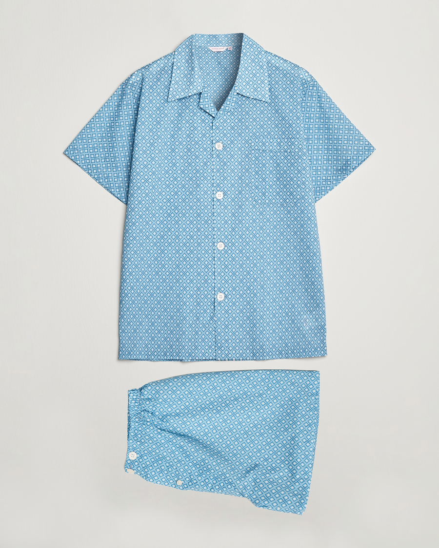Herre | Pyjamaser og badekåper | Derek Rose | Shortie Printed Cotton Pyjama Set Blue