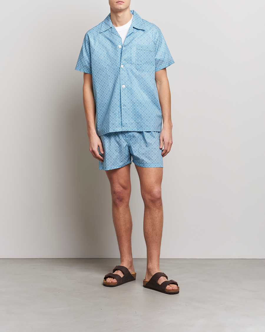 Herre | Pyjamaser og badekåper | Derek Rose | Shortie Printed Cotton Pyjama Set Blue