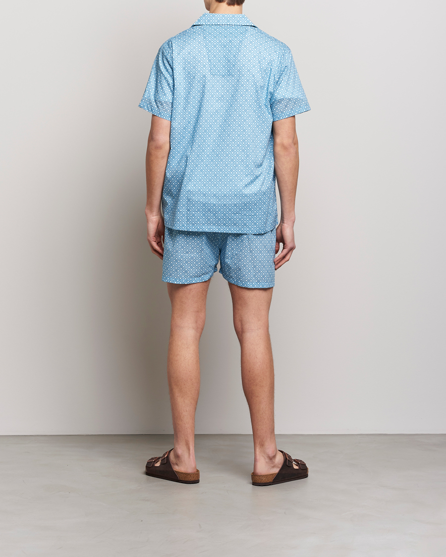 Herre | Pyjamaser og badekåper | Derek Rose | Shortie Printed Cotton Pyjama Set Blue