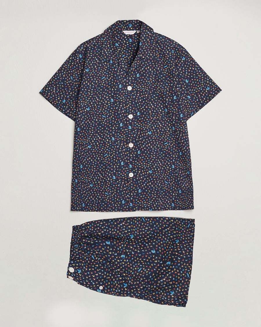 Herre | Pyjamaser og badekåper | Derek Rose | Shortie Printed Cotton Pyjama Set Navy Multi
