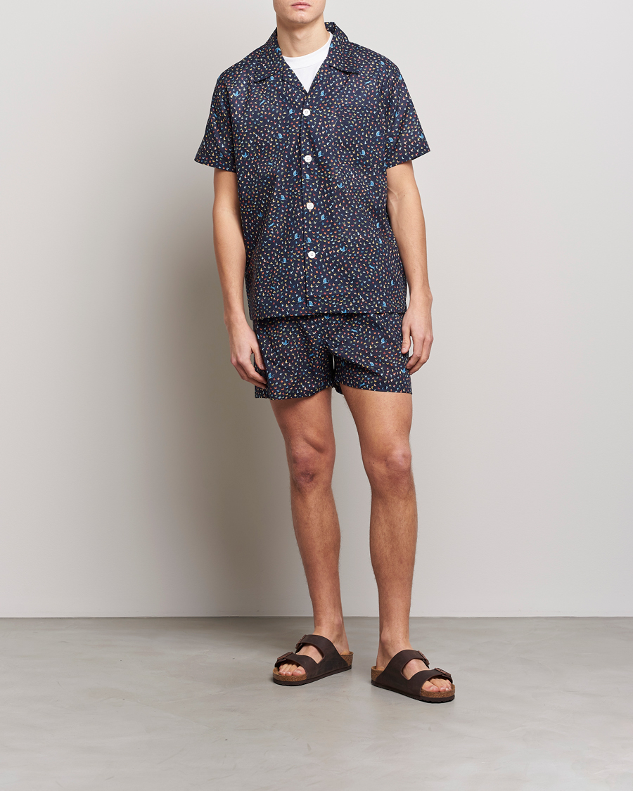 Herre | Pyjamaser og badekåper | Derek Rose | Shortie Printed Cotton Pyjama Set Navy Multi