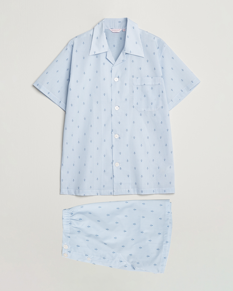 Herre | Pyjamaser og badekåper | Derek Rose | Shortie Printed Cotton Pyjama Set Blue