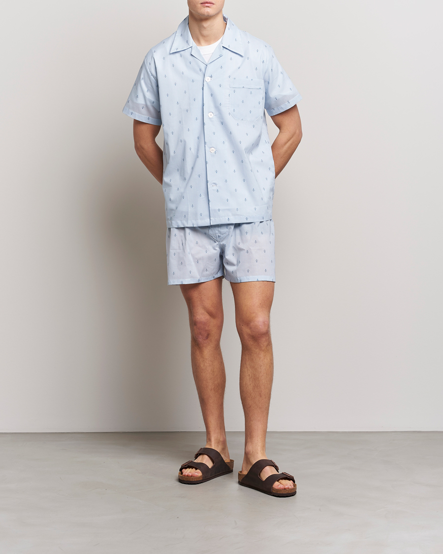 Herre | Pyjamaser og badekåper | Derek Rose | Shortie Printed Cotton Pyjama Set Blue