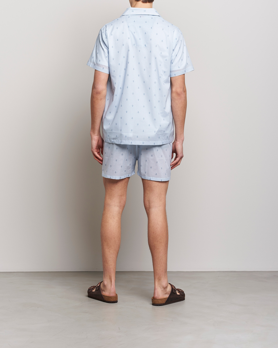 Herre | Pyjamaser og badekåper | Derek Rose | Shortie Printed Cotton Pyjama Set Blue