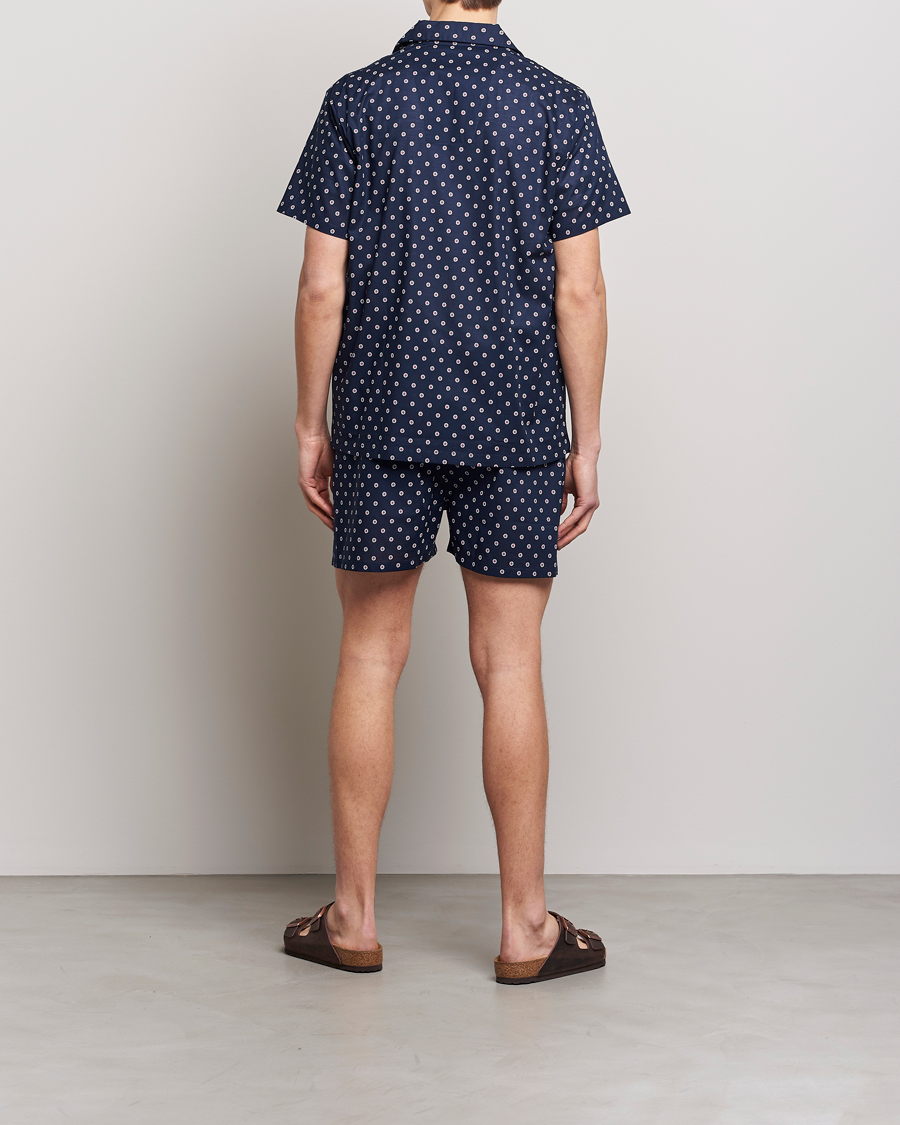 Herre | Pyjamaser og badekåper | Derek Rose | Shortie Printed Cotton Pyjama Set Navy