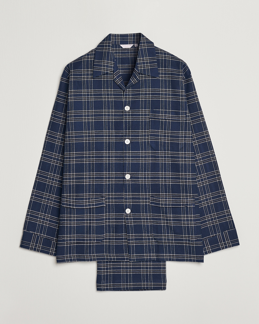 Herre | Pyjamaser og badekåper | Derek Rose | Checked Cotton Pyjama Set Navy