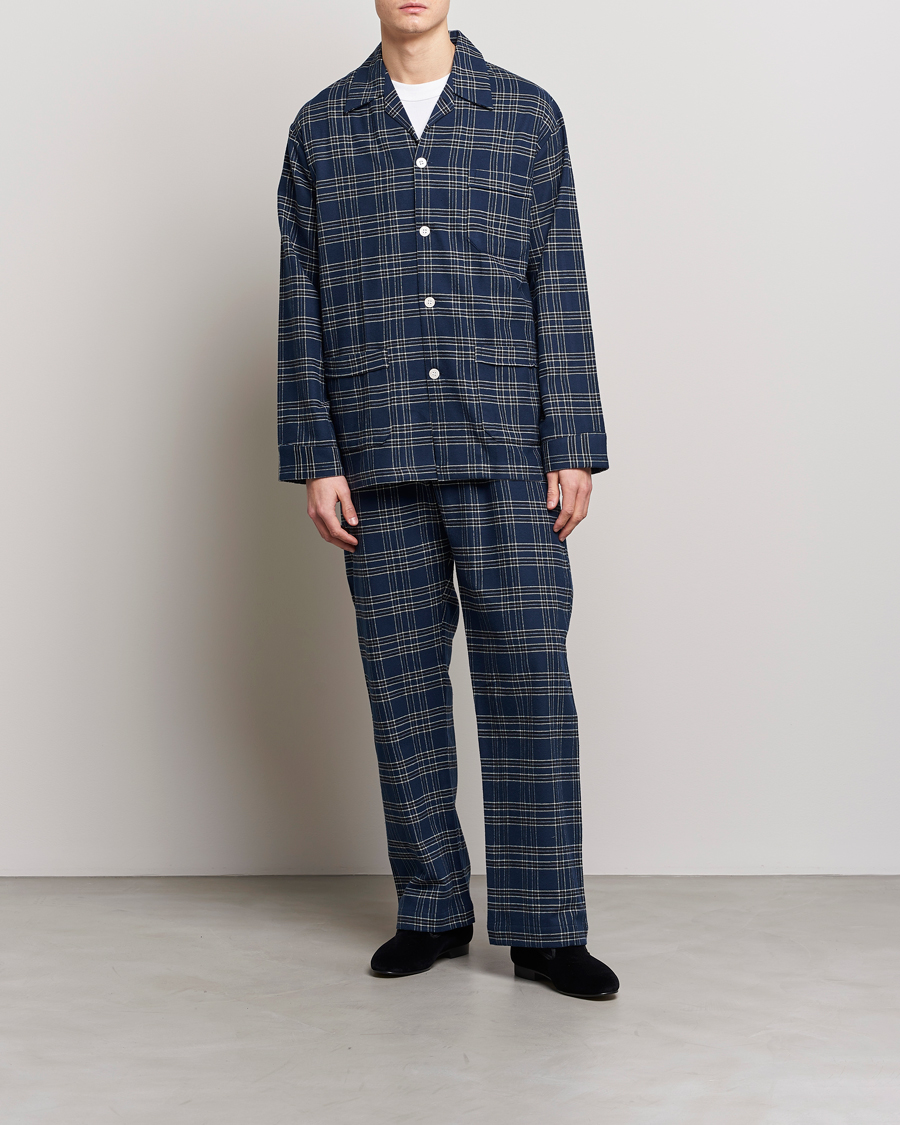 Herre | Pyjamaser og badekåper | Derek Rose | Checked Cotton Pyjama Set Navy