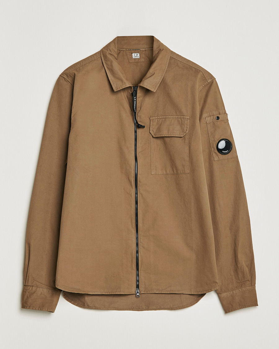 Herre | Skjorter | C.P. Company | Garment Dyed Gabardine Zip Shirt Jacket Khaki brown