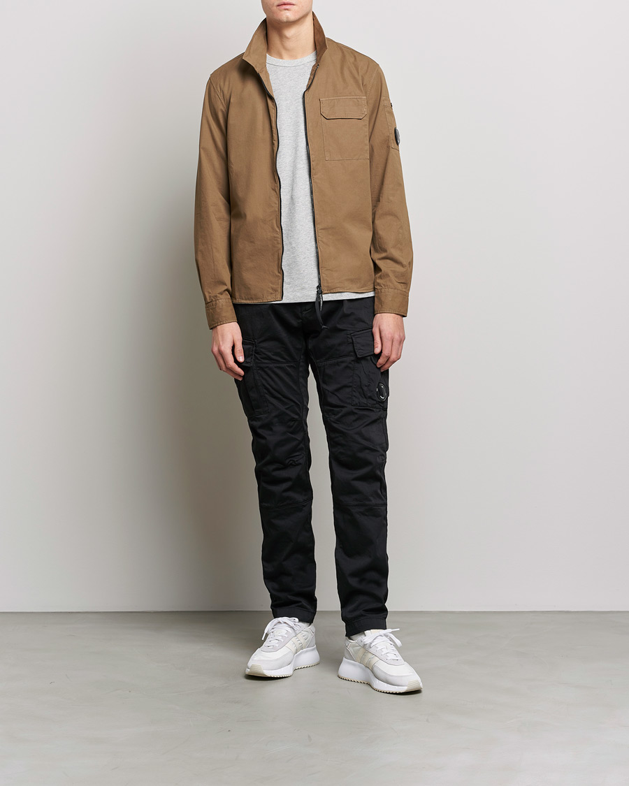 Herre | Skjorter | C.P. Company | Garment Dyed Gabardine Zip Shirt Jacket Khaki brown