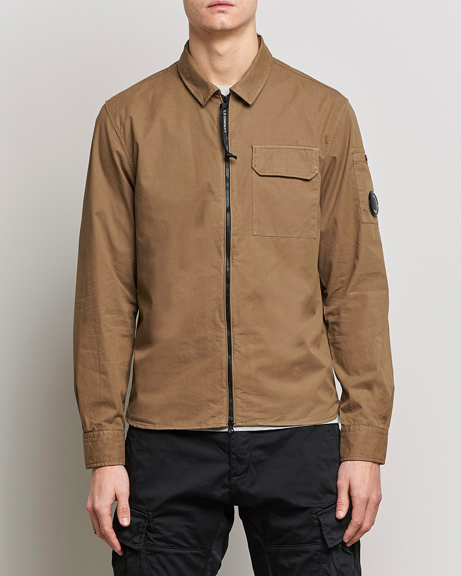 Herre | C.P. Company | C.P. Company | Garment Dyed Gabardine Zip Shirt Jacket Khaki brown