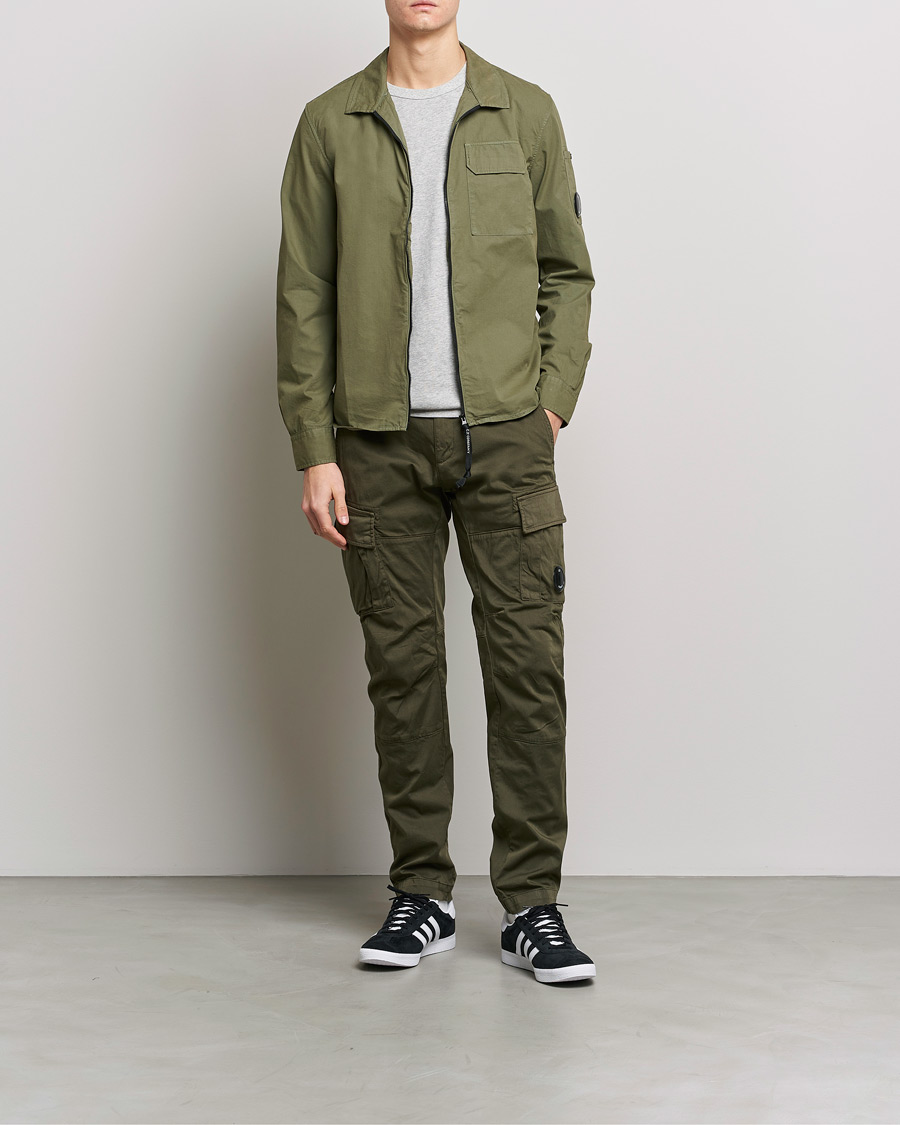 Herre | Skjorter | C.P. Company | Garment Dyed Gabardine Zip Shirt Jacket Olive