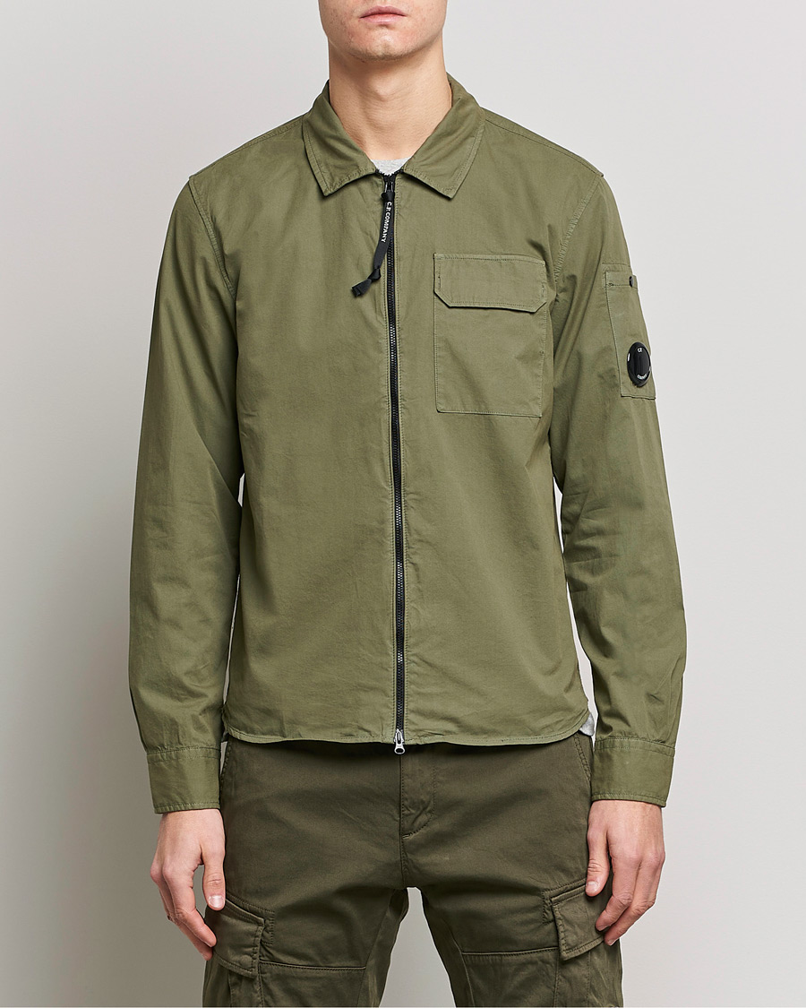 Herre | Skjorter | C.P. Company | Garment Dyed Gabardine Zip Shirt Jacket Olive