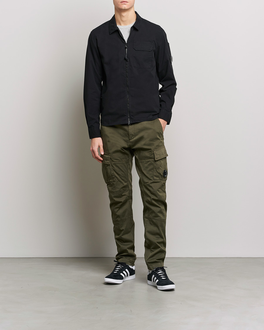 Herre | Skjorter | C.P. Company | Garment Dyed Gabardine Zip Shirt Jacket Black