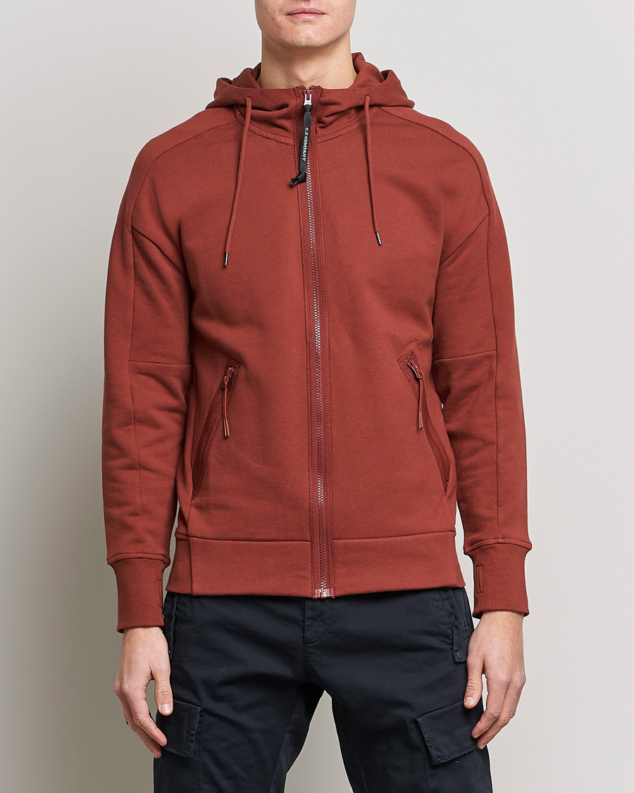 Herre | Gensere | C.P. Company | Diagonal Raised Fleece Full Zip Goggle Hoodie Rust
