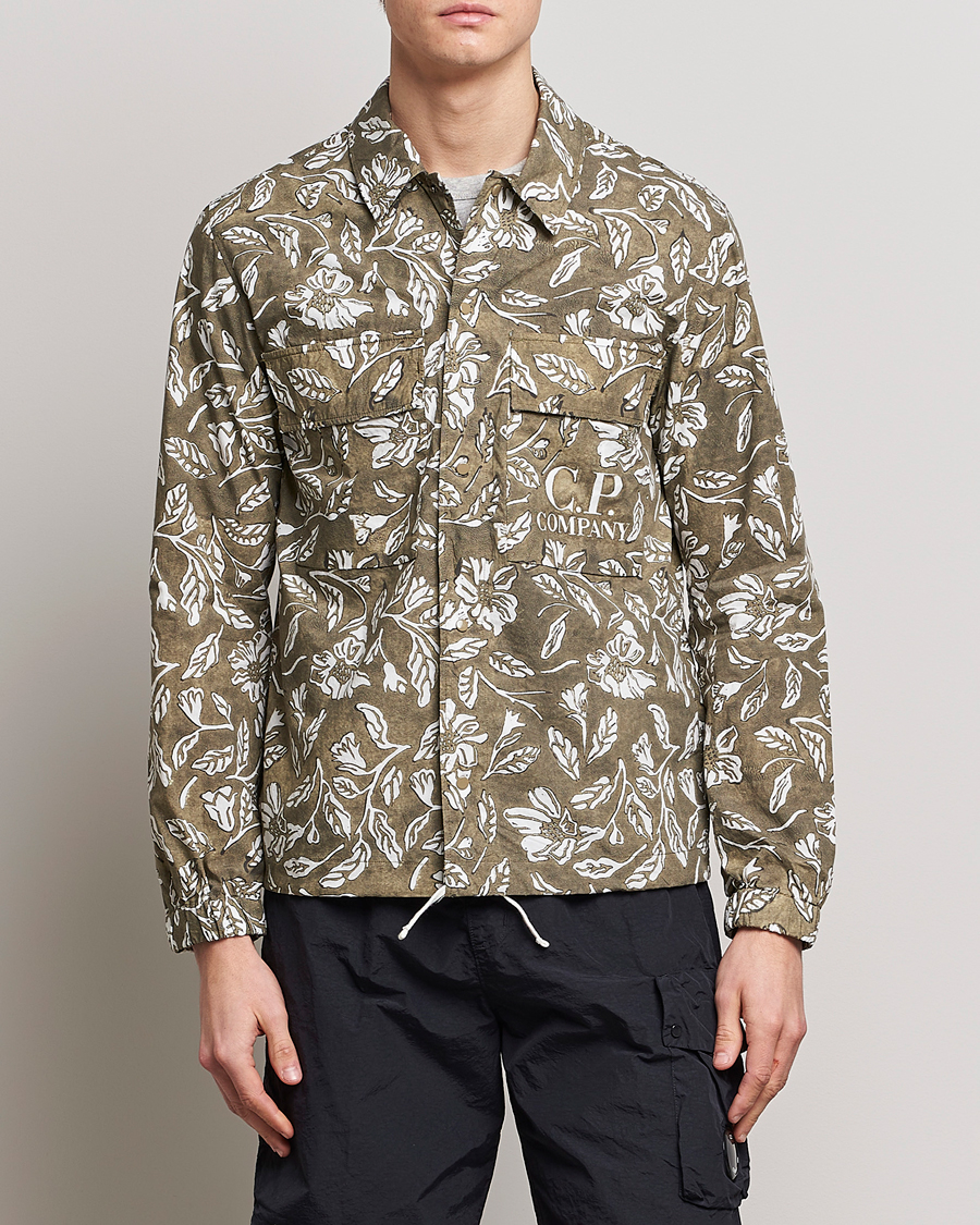 Herre | Overshirts | C.P. Company | Garment Dyed Printed Popline Overshirt Olive