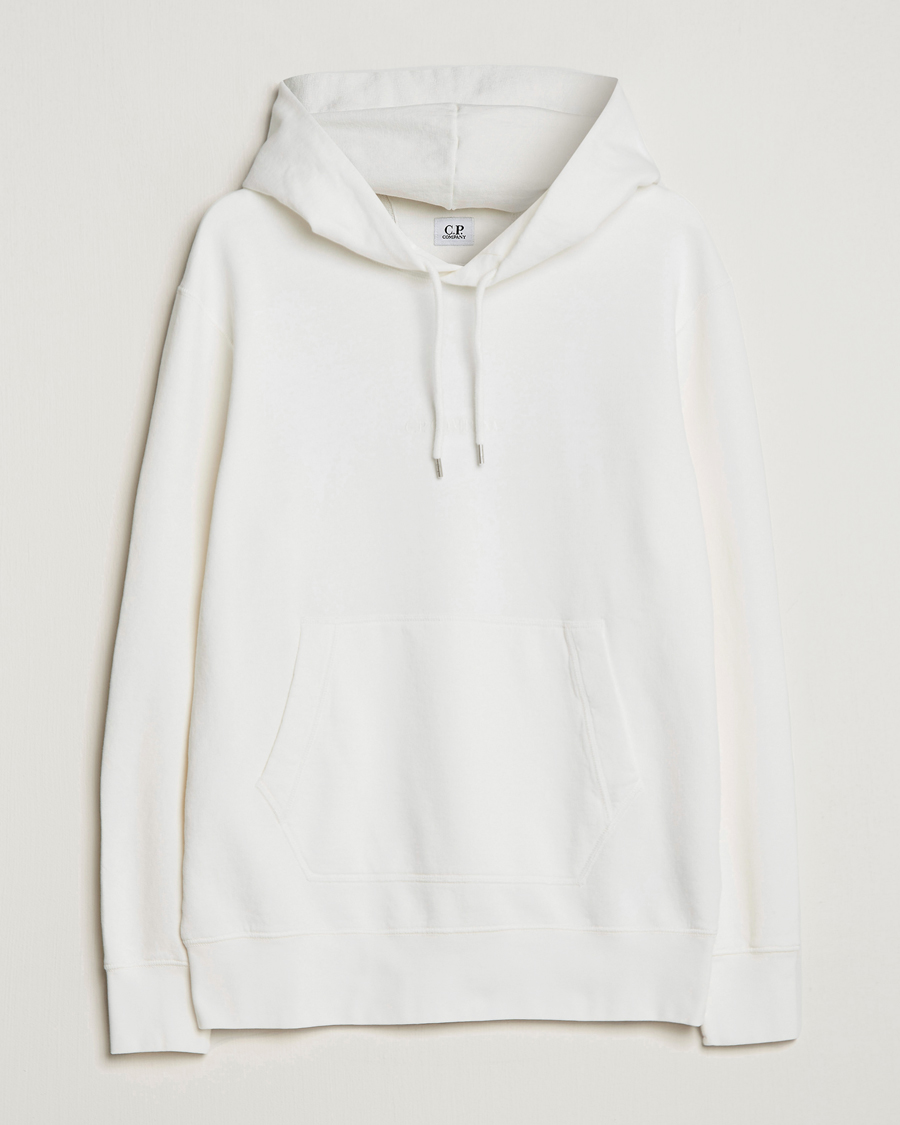 Herre | Gensere | C.P. Company | Garment Dyed Cotton Fleece Printed Hood White