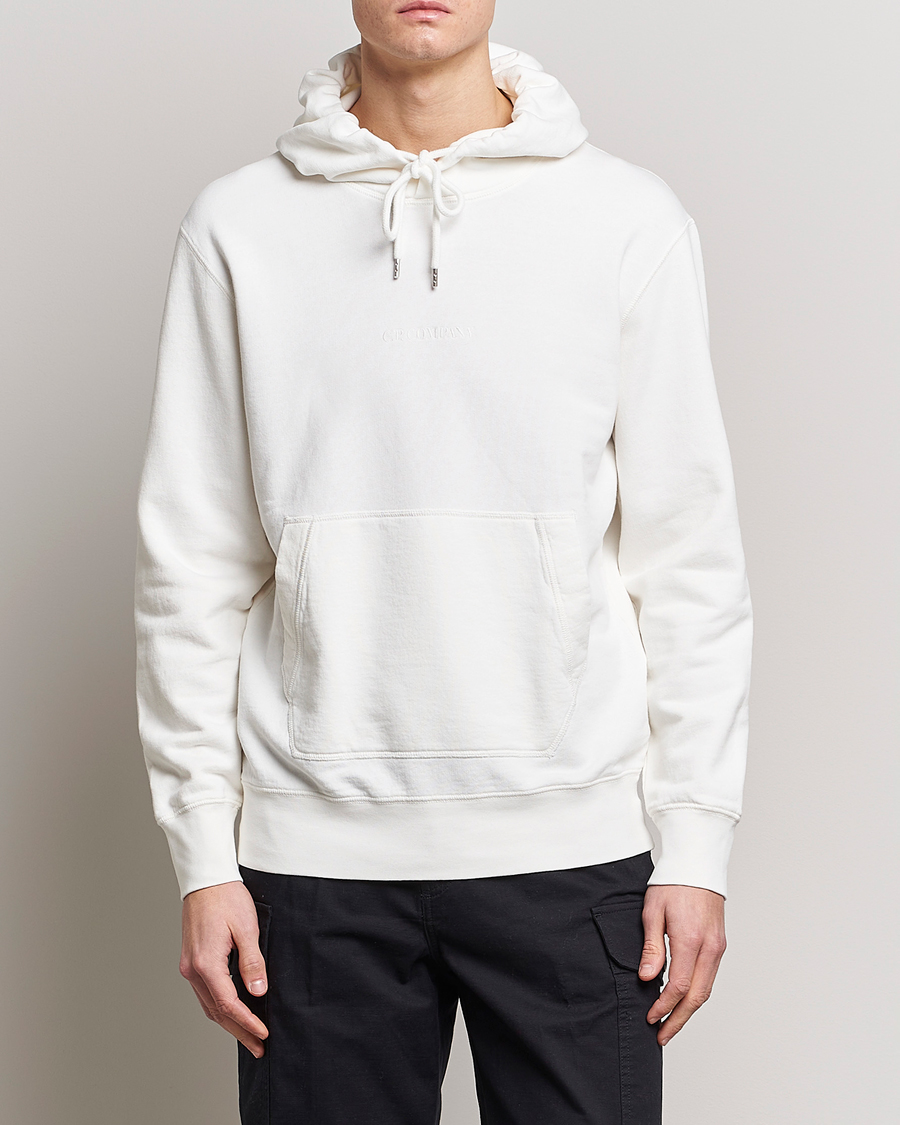 Herre | Gensere | C.P. Company | Garment Dyed Cotton Fleece Printed Hood White