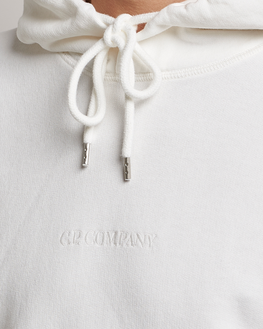 Herre | Gensere | C.P. Company | Garment Dyed Cotton Fleece Printed Hood White