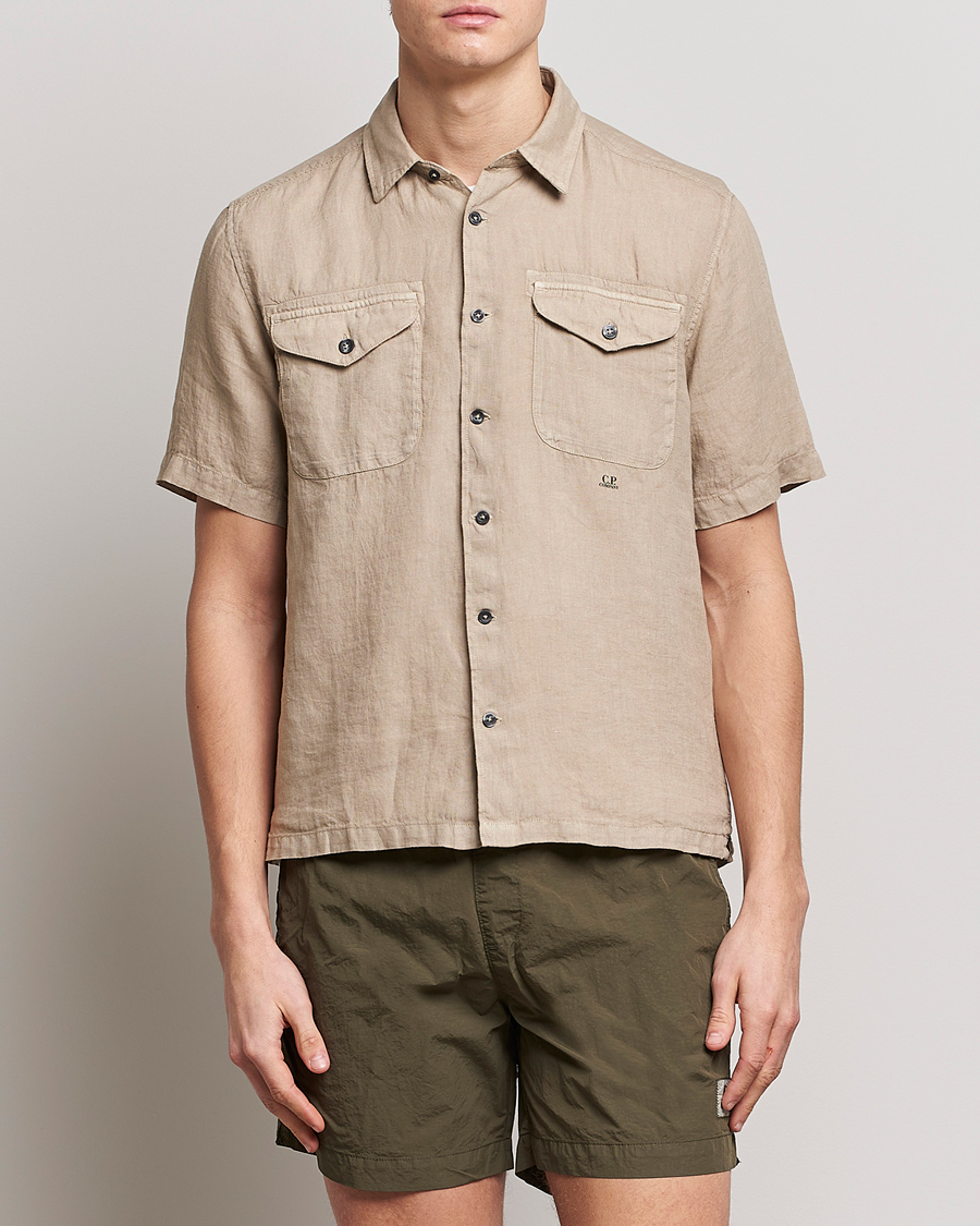 Herre | Skjorter | C.P. Company | Short Sleeve Pocket Linen Shirt Taupe