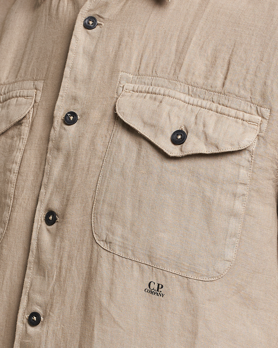 Herre | Skjorter | C.P. Company | Short Sleeve Pocket Linen Shirt Taupe
